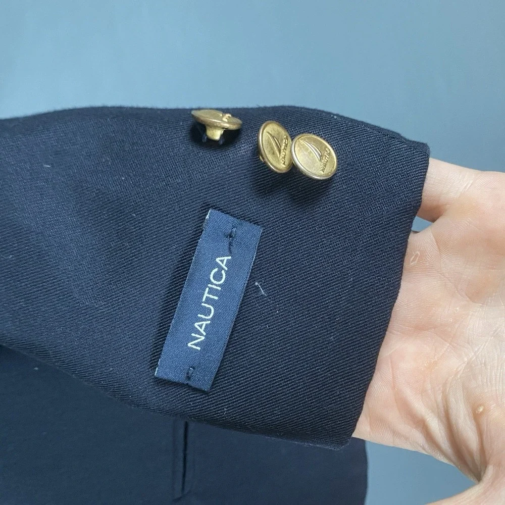 Nautica Boys Size 5 Regular Navy Blue‎ 2-Button Blazer Sport Coat Gold Buttons